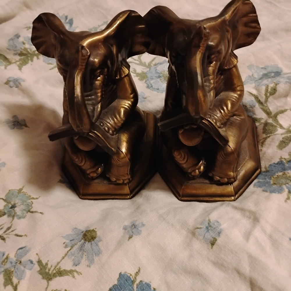 Bronze Finish Mid Century Elephant Bookends